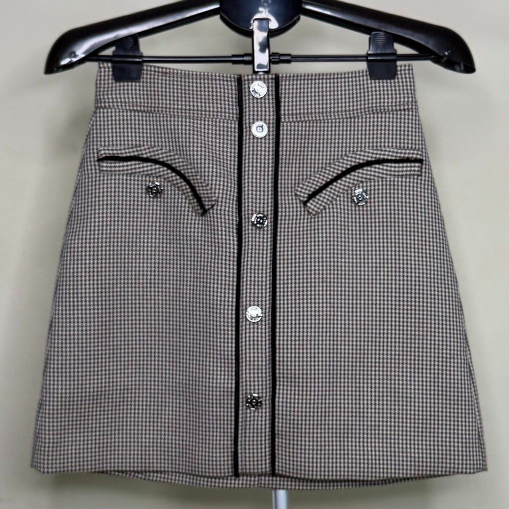 Maje Joldi Houndstooth Mini Skirt Womens FR 36 US 4 Brown Black Made France